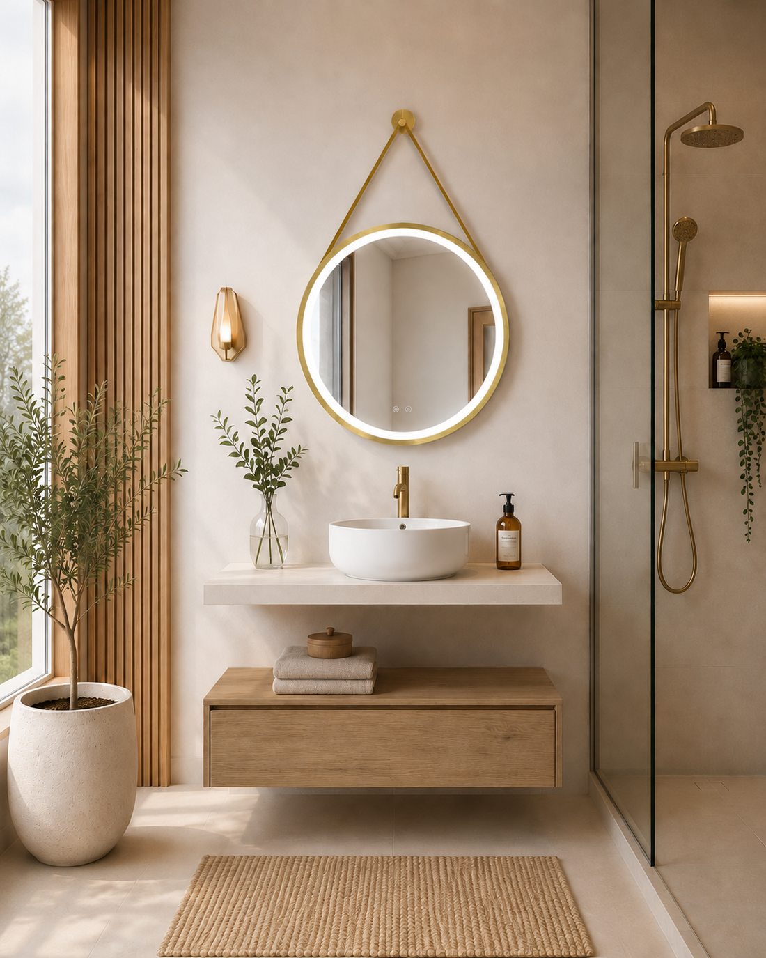 Mobilier de baie suspendat, modul stepă/blat alb, CERDEÑA