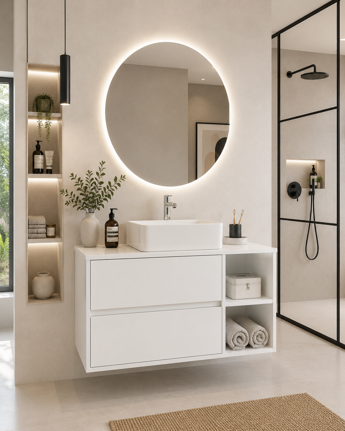 Mobilier de baie ZEUS cu blat din lemn și lavoar de blat