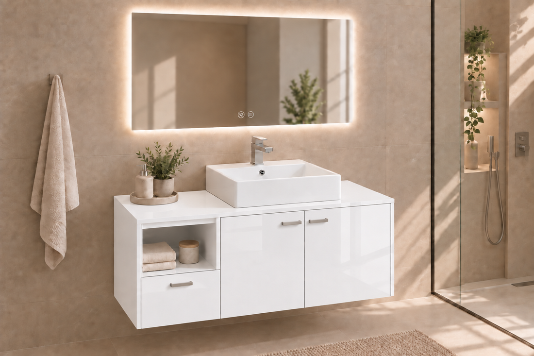Mobilier de baie NAXOS cu blat și lavoar LIBRA pe blat