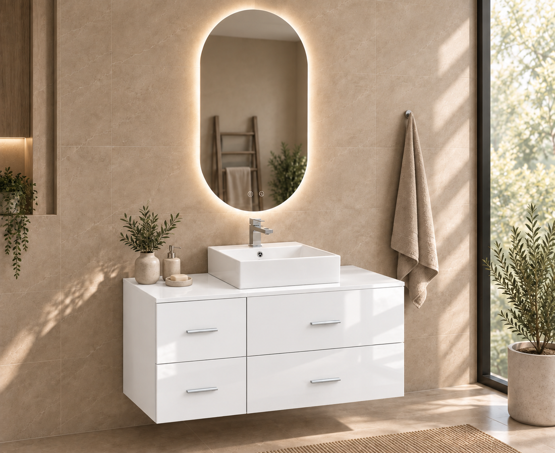 Mobilier de baie PAROS cu blat și lavoar LIBRA pe blat